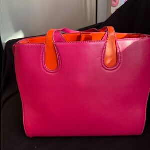 Melie Bianco Vibrant Pink and Orange Tote with Flaws